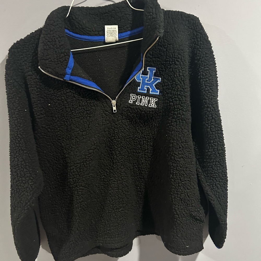 Black Sherpa Quarter-Zip Pullover with Blue Logo - Size M